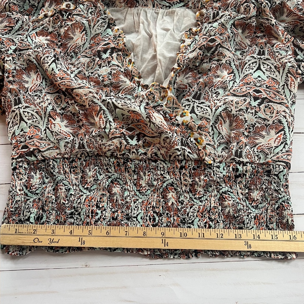 Anthropologie Flounce Ruffle Faux Wrap Blouse V- Neck Long Sleeve Women's Size L - Picture 5 of 10